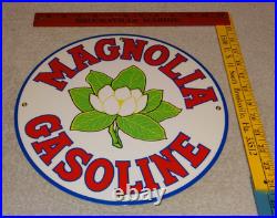 Vintage Nos! Magnolia Gasoline 11 3/4 Porcelain Metal Mobil Gas Oil Flower Sign