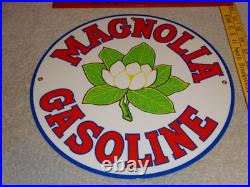 Vintage Nos! Magnolia Gasoline 11 3/4 Porcelain Metal Mobil Gas Oil Flower Sign