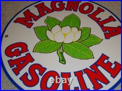 Vintage Nos! Magnolia Gasoline 11 3/4 Porcelain Metal Mobil Gas Oil Flower Sign