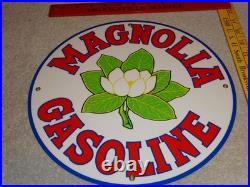 Vintage Nos! Magnolia Gasoline 11 3/4 Porcelain Metal Mobil Gas Oil Flower Sign
