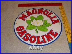 Vintage Nos! Magnolia Gasoline 11 3/4 Porcelain Metal Mobil Gas Oil Flower Sign