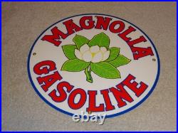 Vintage Nos! Magnolia Gasoline 11 3/4 Porcelain Metal Mobil Gas Oil Flower Sign