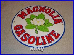 Vintage Nos! Magnolia Gasoline 11 3/4 Porcelain Metal Mobil Gas Oil Flower Sign
