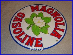 Vintage Nos! Magnolia Gasoline 11 3/4 Porcelain Metal Mobil Gas Oil Flower Sign
