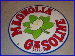 Vintage Nos! Magnolia Gasoline 11 3/4 Porcelain Metal Mobil Gas Oil Flower Sign