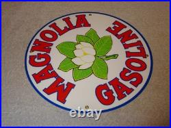 Vintage Nos! Magnolia Gasoline 11 3/4 Porcelain Metal Mobil Gas Oil Flower Sign