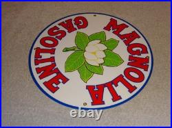 Vintage Nos! Magnolia Gasoline 11 3/4 Porcelain Metal Mobil Gas Oil Flower Sign