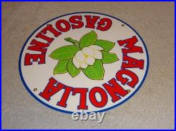 Vintage Nos! Magnolia Gasoline 11 3/4 Porcelain Metal Mobil Gas Oil Flower Sign