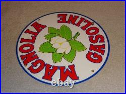 Vintage Nos! Magnolia Gasoline 11 3/4 Porcelain Metal Mobil Gas Oil Flower Sign