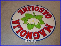 Vintage Nos! Magnolia Gasoline 11 3/4 Porcelain Metal Mobil Gas Oil Flower Sign