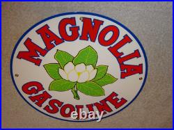 Vintage Nos! Magnolia Gasoline 11 3/4 Porcelain Metal Mobil Gas Oil Flower Sign