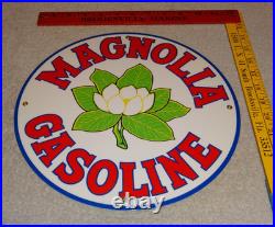 Vintage Nos! Magnolia Gasoline 11 3/4 Porcelain Metal Mobil Gas Oil Flower Sign
