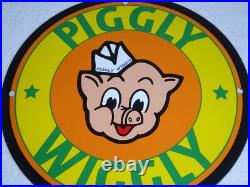Vintage Nos Piggly Wiggly Self Service Grocery Store 11.75 Porcelain Metal Sign