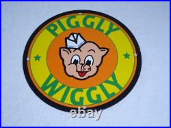 Vintage Nos Piggly Wiggly Self Service Grocery Store 11.75 Porcelain Metal Sign