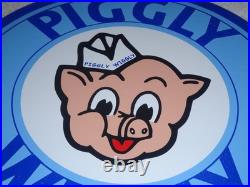 Vintage Nos Piggly Wiggly Self Service Grocery Store 11.75 Porcelain Metal Sign