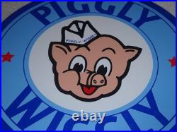 Vintage Nos Piggly Wiggly Self Service Grocery Store 11.75 Porcelain Metal Sign