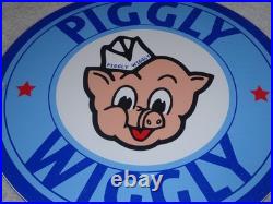 Vintage Nos Piggly Wiggly Self Service Grocery Store 11.75 Porcelain Metal Sign