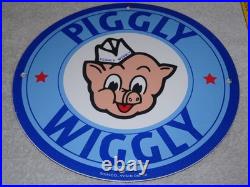 Vintage Nos Piggly Wiggly Self Service Grocery Store 11.75 Porcelain Metal Sign
