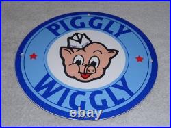 Vintage Nos Piggly Wiggly Self Service Grocery Store 11.75 Porcelain Metal Sign