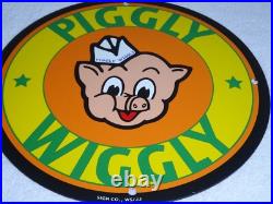 Vintage Nos Piggly Wiggly Self Service Grocery Store 11.75 Porcelain Metal Sign