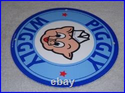 Vintage Nos Piggly Wiggly Self Service Grocery Store 11.75 Porcelain Metal Sign