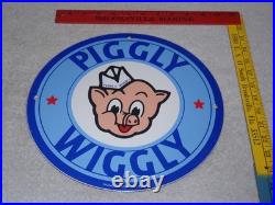 Vintage Nos Piggly Wiggly Self Service Grocery Store 11.75 Porcelain Metal Sign