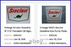 Vintage Nos Sinclair Gasoline Dinosaur 14 Porcelain Metal Service Station Sign