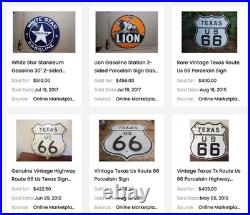 Vintage Nos Texas United States Us Route 66 11 3/4 Porcelain Metal Gas Oil Sign
