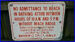 Vintage Nude Beach Sign. NO ADMITTANCE TO BEACH IN BATHING ATTIRE