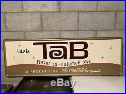 Vintage ORIGINAL TaB/COCA-COLA Tin/Metal Store Sign 53x17 A BEAUTY Near MINT
