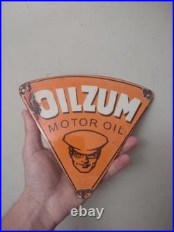 Vintage Oilzum 8 Porcelain Metal Sign Gasoline Gas Oil Petroleum Lubricant