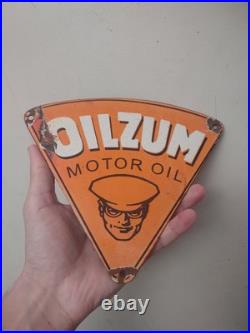Vintage Oilzum 8 Porcelain Metal Sign Gasoline Gas Oil Petroleum Lubricant