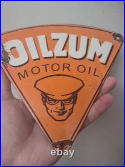 Vintage Oilzum 8 Porcelain Metal Sign Gasoline Gas Oil Petroleum Lubricant