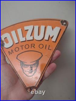 Vintage Oilzum 8 Porcelain Metal Sign Gasoline Gas Oil Petroleum Lubricant