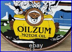 Vintage Oilzum Motor Oil Porcelain Sign Metal White & Bagley USA Gas Station