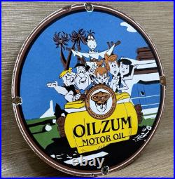 Vintage Oilzum Motor Oil Porcelain Sign Metal White & Bagley USA Gas Station