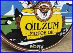 Vintage Oilzum Motor Oil Porcelain Sign Metal White & Bagley USA Gas Station
