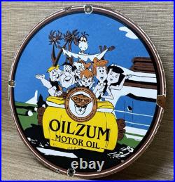 Vintage Oilzum Motor Oil Porcelain Sign Metal White & Bagley USA Gas Station