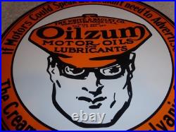 Vintage Oilzum Motor Oils Lubricants White & Bagley Co. Porcelain Metal Gas Sign