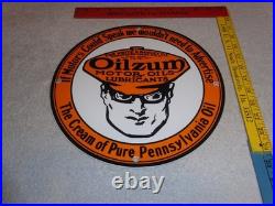 Vintage Oilzum Motor Oils Lubricants White & Bagley Co. Porcelain Metal Gas Sign