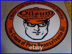 Vintage Oilzum Motor Oils Lubricants White & Bagley Co. Porcelain Metal Gas Sign