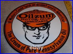 Vintage Oilzum Motor Oils Lubricants White & Bagley Co. Porcelain Metal Gas Sign