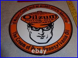 Vintage Oilzum Motor Oils Lubricants White & Bagley Co. Porcelain Metal Gas Sign