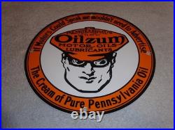 Vintage Oilzum Motor Oils Lubricants White & Bagley Co. Porcelain Metal Gas Sign