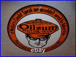 Vintage Oilzum Motor Oils Lubricants White & Bagley Co. Porcelain Metal Gas Sign