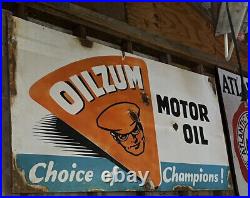Vintage Oilzum Sign Painted Metal 6' X 3