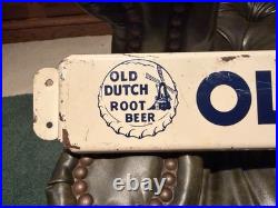 Vintage Old Dutch Root Beer Painted Metal Advertising Sign 33 x 3 Windmill Log