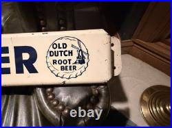 Vintage Old Dutch Root Beer Painted Metal Advertising Sign 33 x 3 Windmill Log