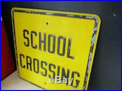 Vintage Old Embossed School Crossing Metal Road Sign Heavy Large