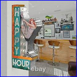 Vintage Old Fashioned Retro Happy Hour Bar Sign Double Sided LED Lighted Marquee